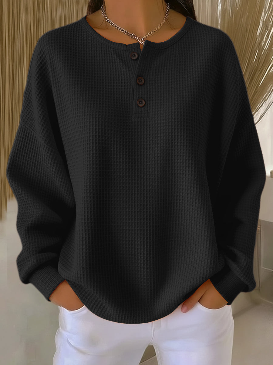 Selena | Women's Crew Neck Pullover Sweater, Soft Ribbed Side Button Knit