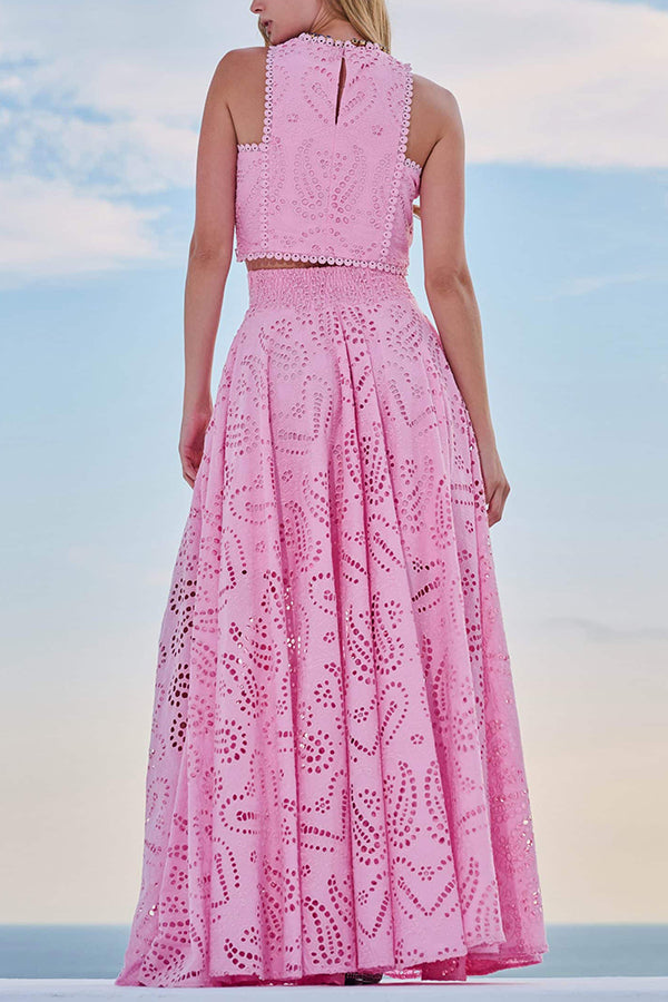Larissa | Women's Two-Piece Skirt Set, Embroidered Crop Top and High-Waist Maxi Skirt