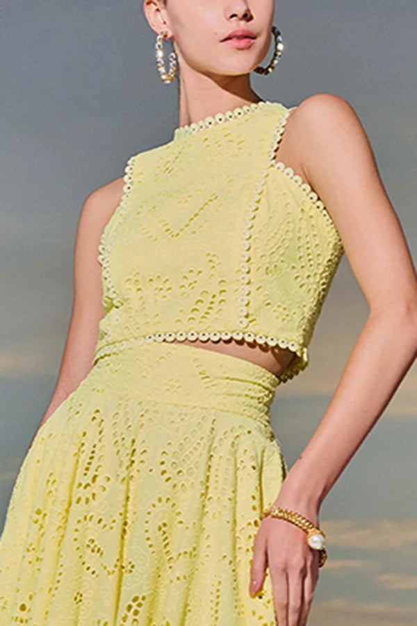 Larissa | Women's Two-Piece Skirt Set, Embroidered Crop Top and High-Waist Maxi Skirt