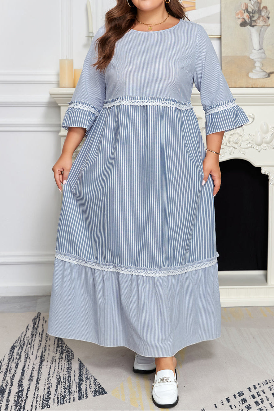 Skyline | Women's Striped Cotton Blend Maxi Dress, Plus Size Relaxed Fit Dress