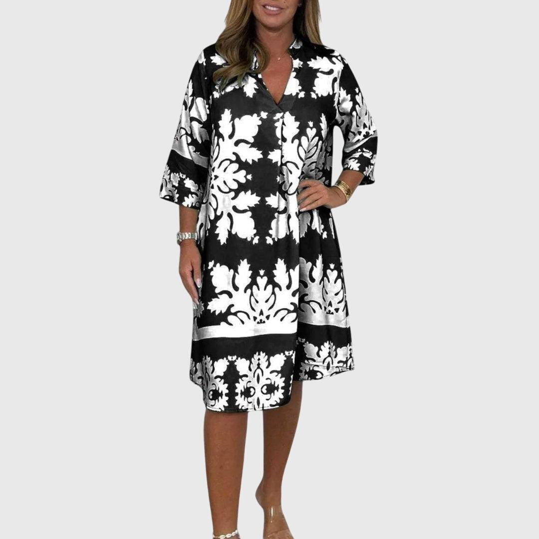 Daisy | Women's V-Neck Patterned Mini Dress, Elegant Spring Dress for Work or Leisure