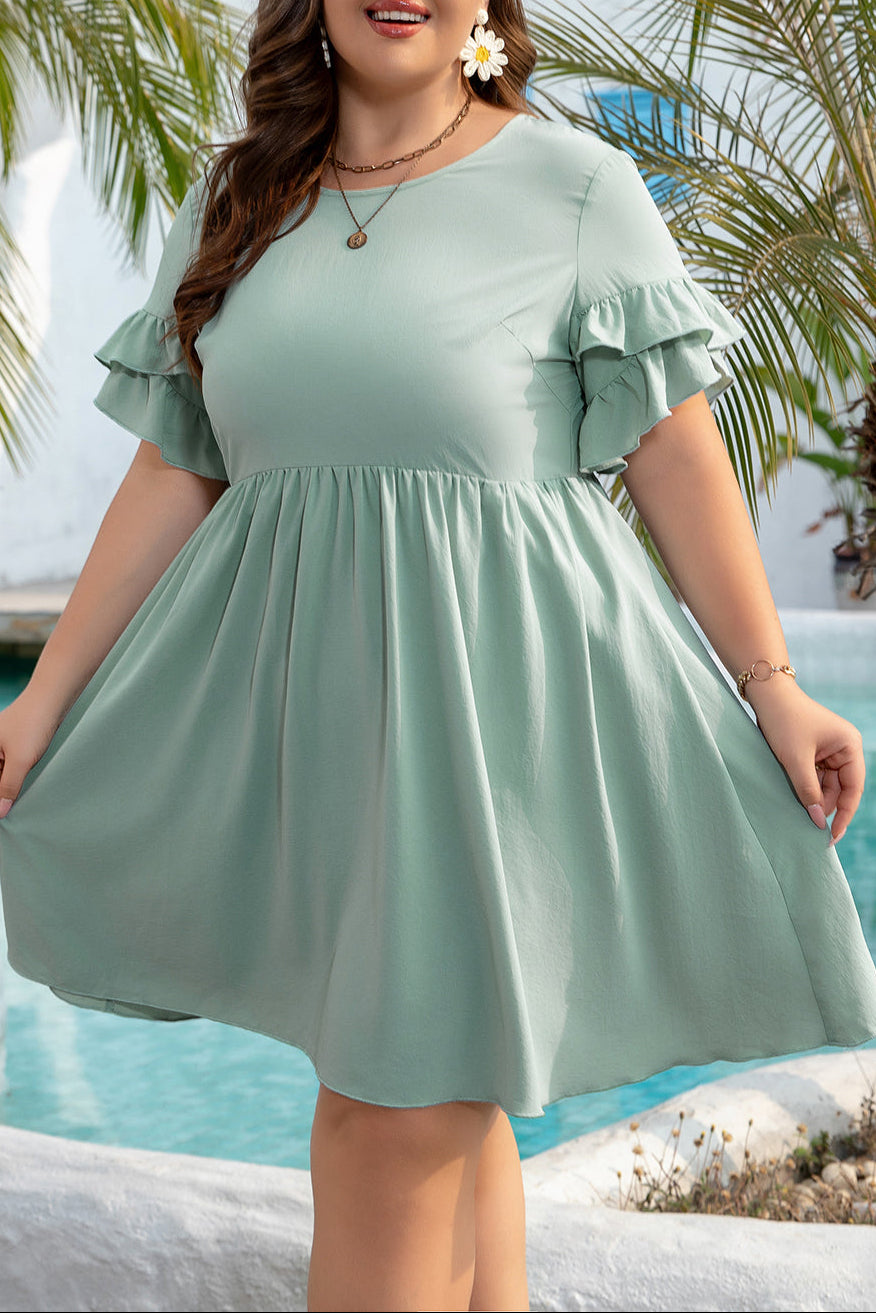Willow | Women's Ruffle Mini Dress, Recycled Polyester Short Sleeve Flared Summer Dress