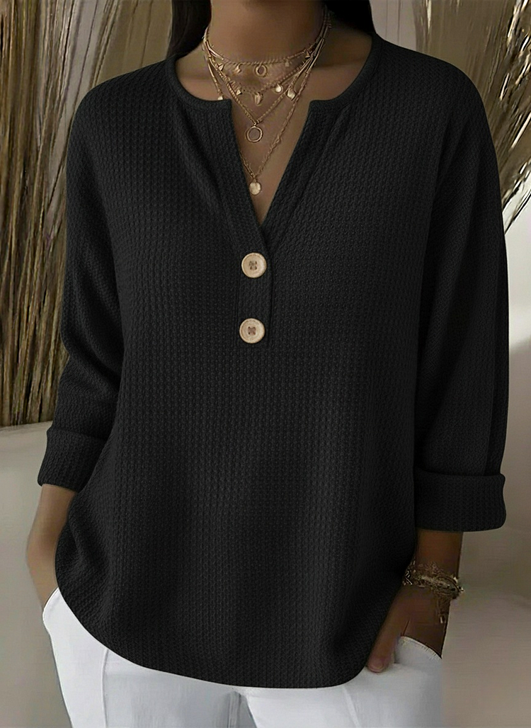 Giselle | Women's Textured Button Neck Sweater, Relaxed Fit Everyday Knit