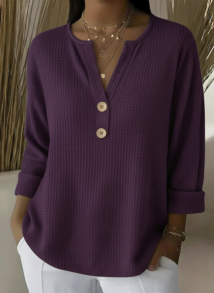 Giselle | Women's Textured Button Neck Sweater, Relaxed Fit Everyday Knit
