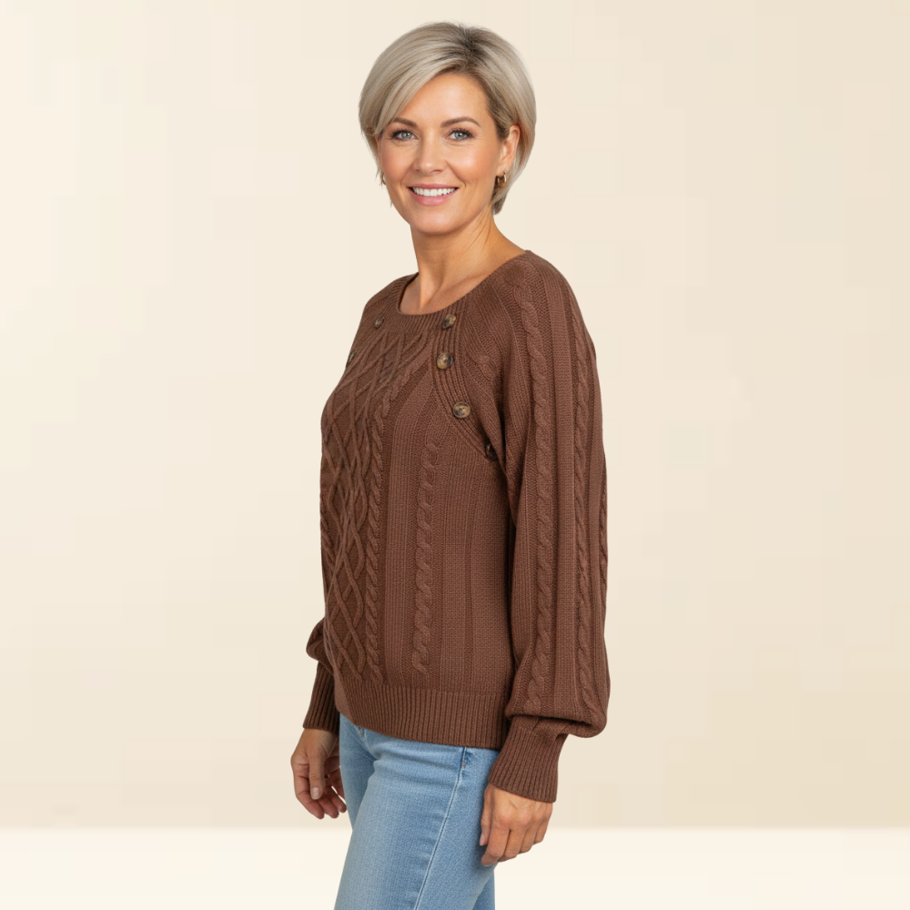 Mea | Women's Button Shoulder Sweater, Warm Lightweight Breathable Knit