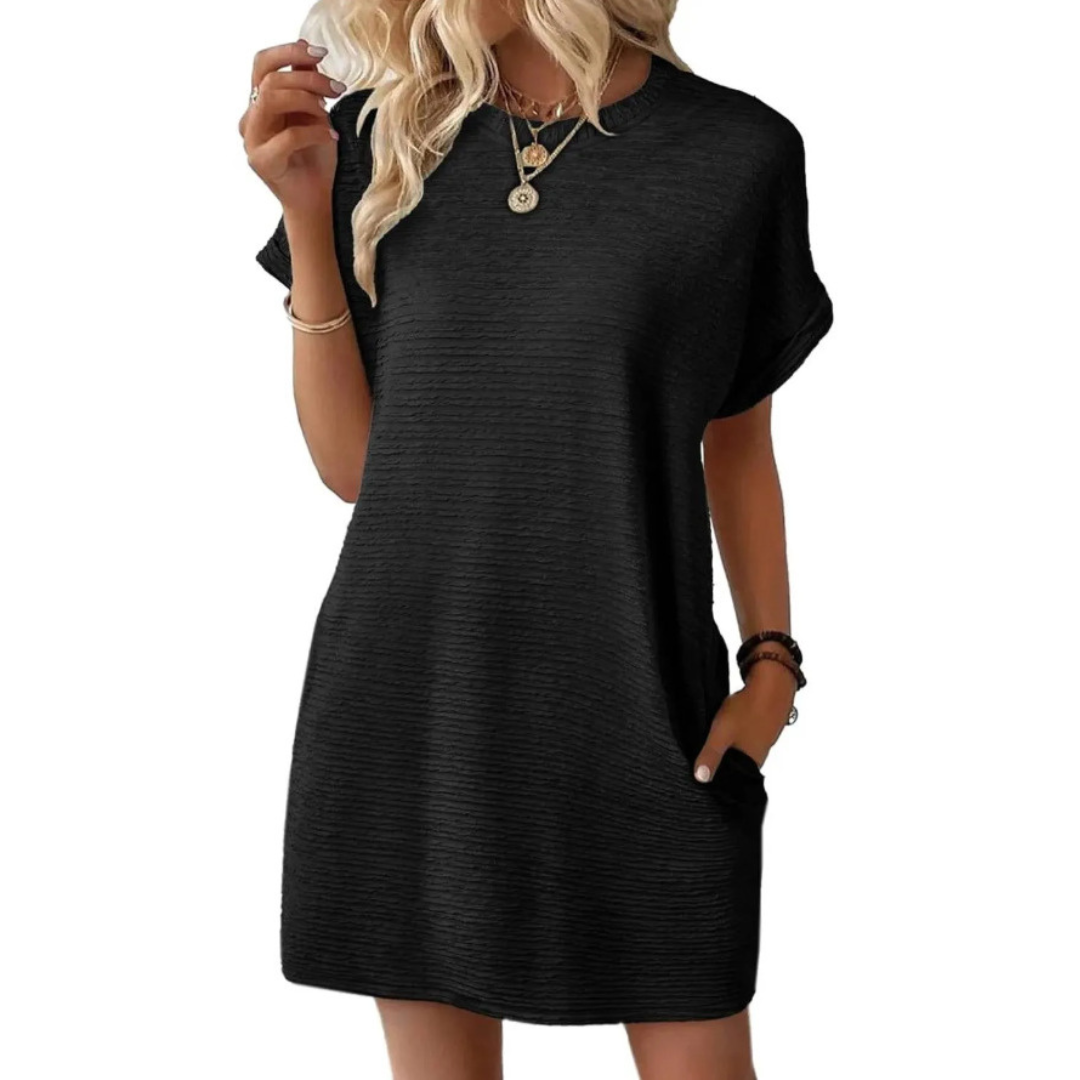 EVASHA | Women's Minimalist Round Neck Summer Dress, Lightweight Casual Day Dress