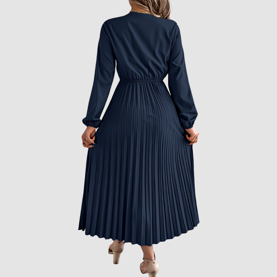 Rosalind Quinn | Women's Lace Trim V-Neck A-Line Dress, Long Sleeve Fall Dress