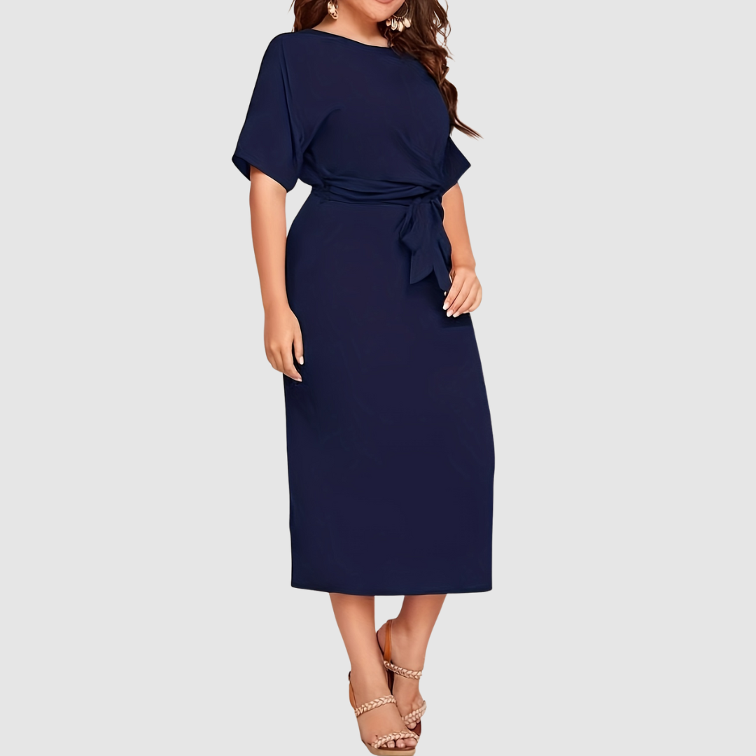 Margaux Lane | Women's Tie Waist Draped Midi Dress, Relaxed Sleeve Fall Dress