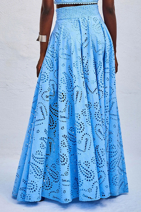 Larissa | Women's Two-Piece Skirt Set, Embroidered Crop Top and High-Waist Maxi Skirt