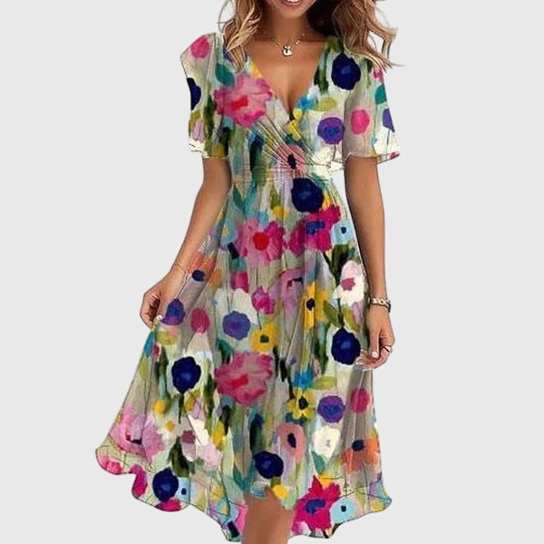 Catalina | Women's Wrap V-Neck Midi Dress, Flutter Sleeve Summer Dress