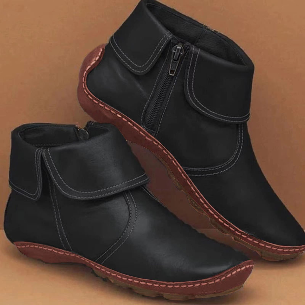 Women's Non-Slip Ankle Boots, Cushioned Buckle Boots with Arch Support