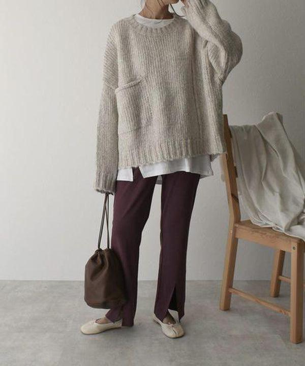NATHALIA | Women's Chunky Knit Sweater, Relaxed Fit Front Pocket Sweater