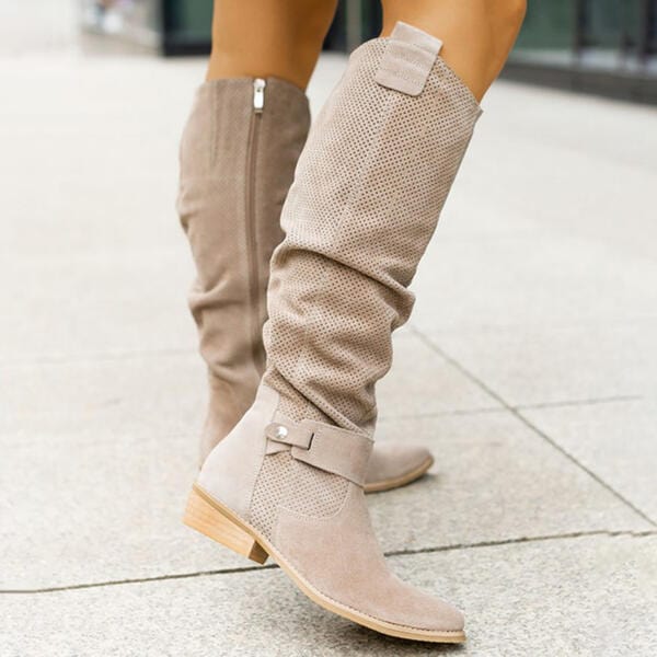 Sierra | Women's Knee High Suede Boots, Slouchy Block Heel Western Boots