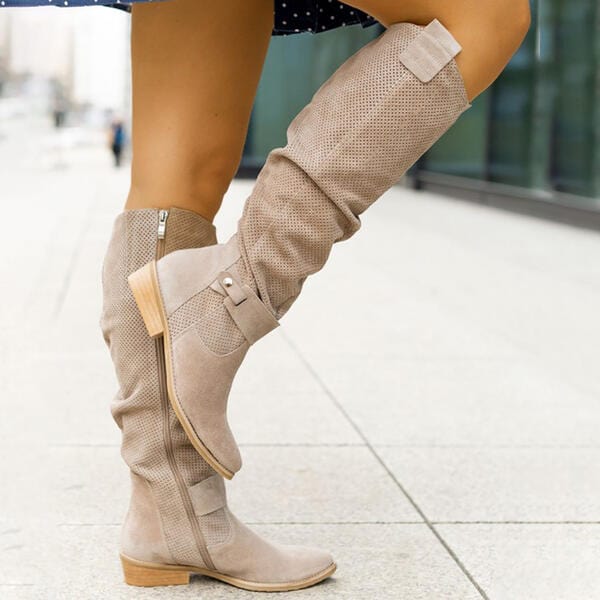 Sierra | Women's Knee High Suede Boots, Slouchy Block Heel Western Boots