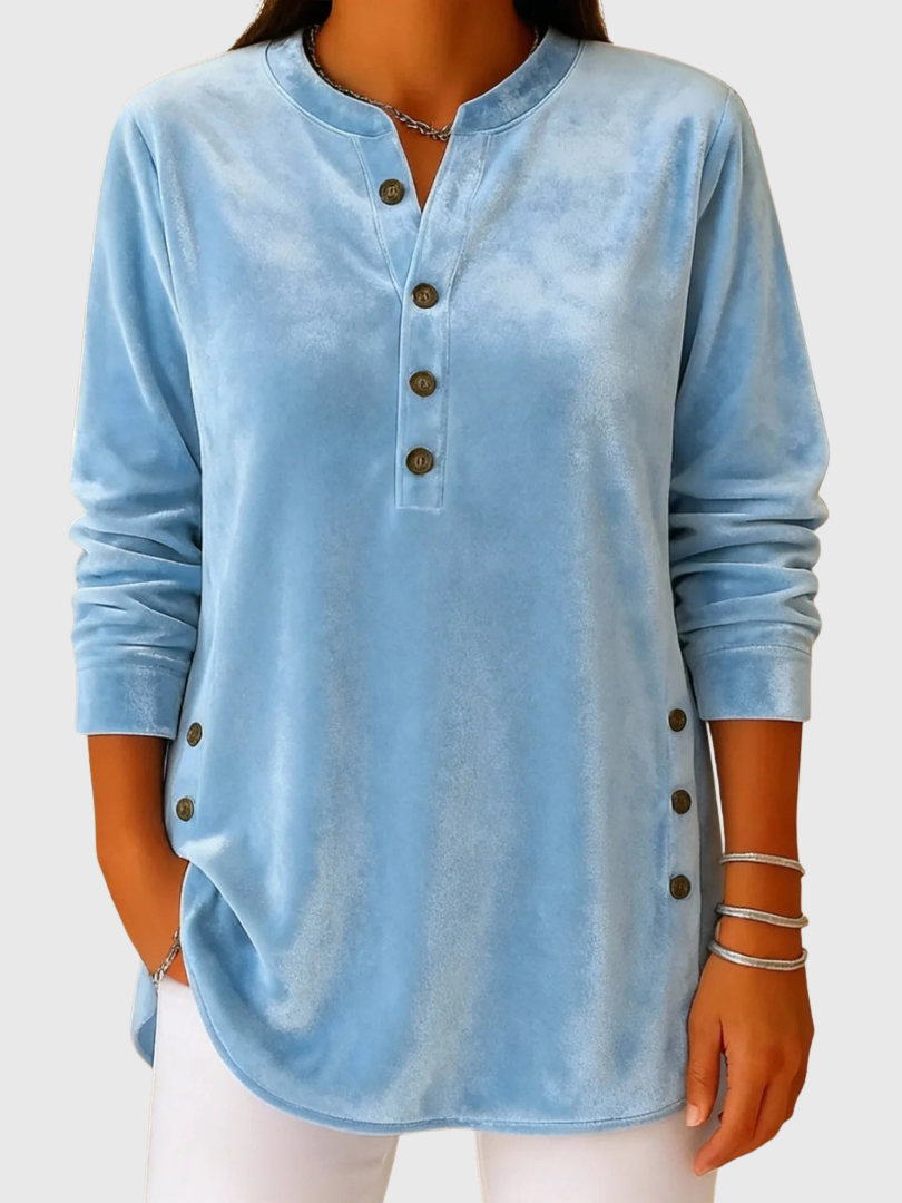 Meredith | Women's Classic Crew Neck Pullover, Cozy Ribbed Button Detail Sweater