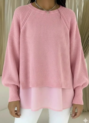 Adelyn | Women's Layered Ribbed Knit Sweater, Relaxed Fit Soft Everyday Pullover