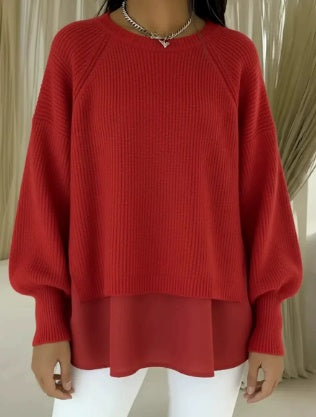 Adelyn | Women's Layered Ribbed Knit Sweater, Relaxed Fit Soft Everyday Pullover