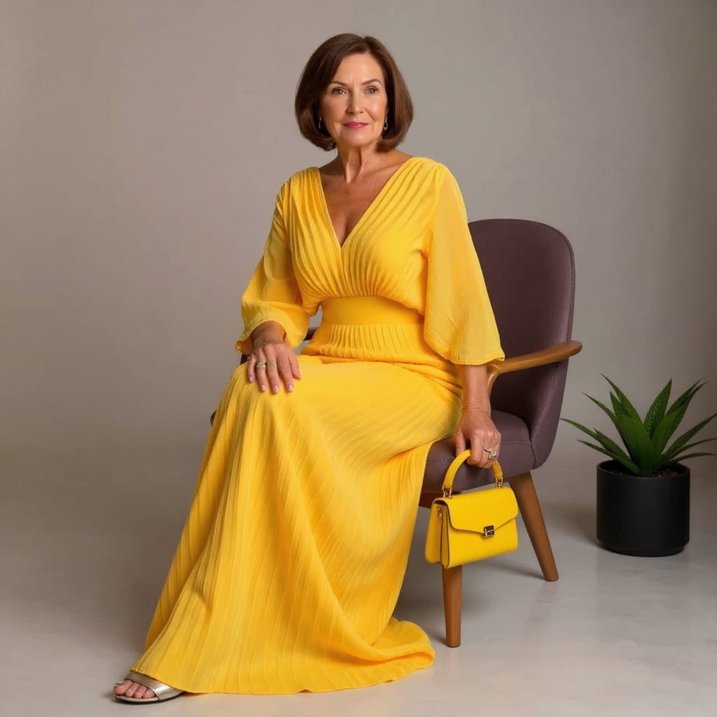 Greta | Women's Pleated Maxi Dress, Flowing Long Dress for Special Occasions