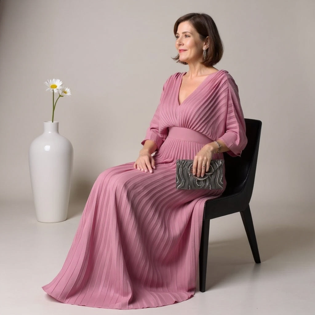 Greta | Women's Pleated Maxi Dress, Flowing Long Dress for Special Occasions