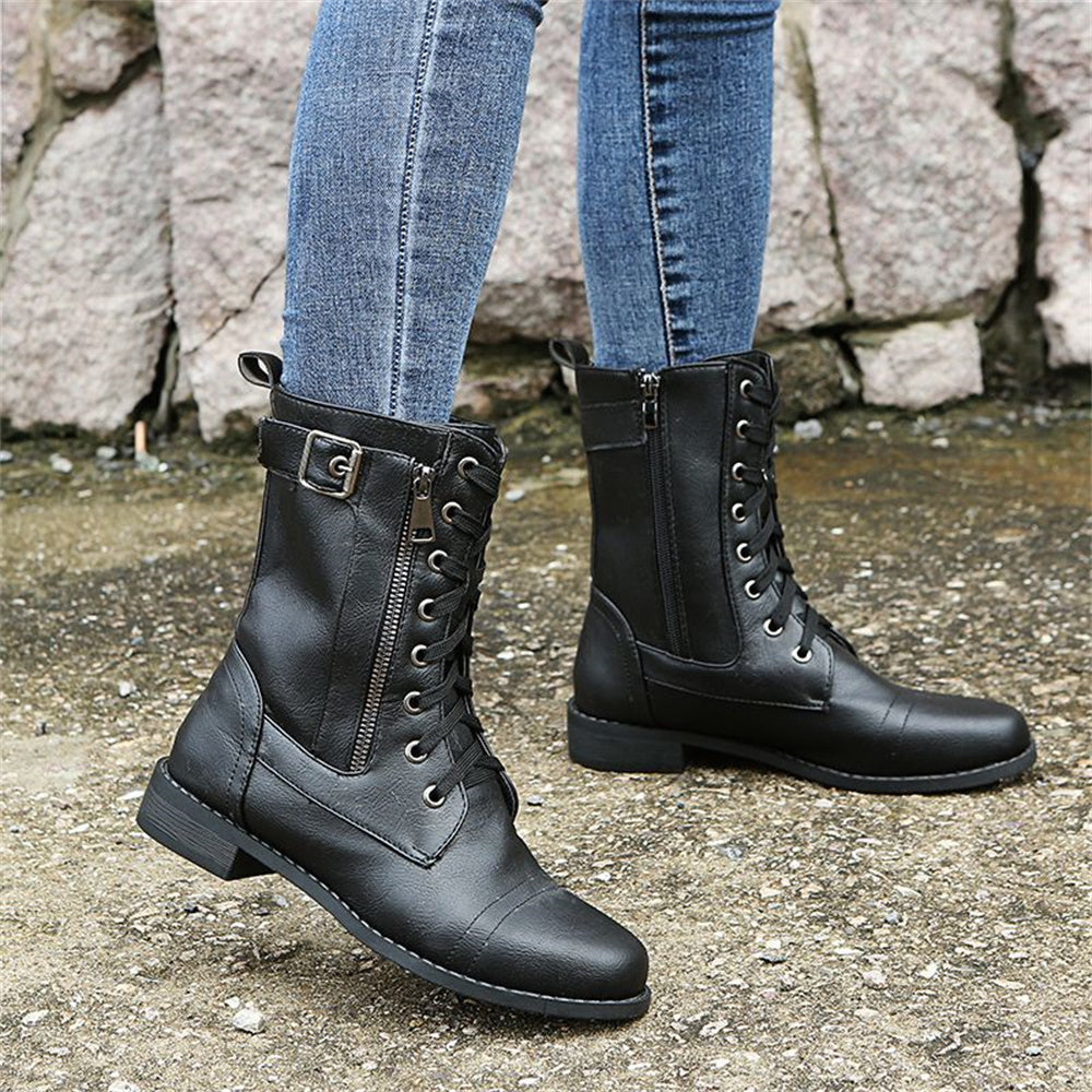 Erica | Women's Round Toe Vegan Leather Boots, Water-Repellent Wide Fit Side-Zip Boots