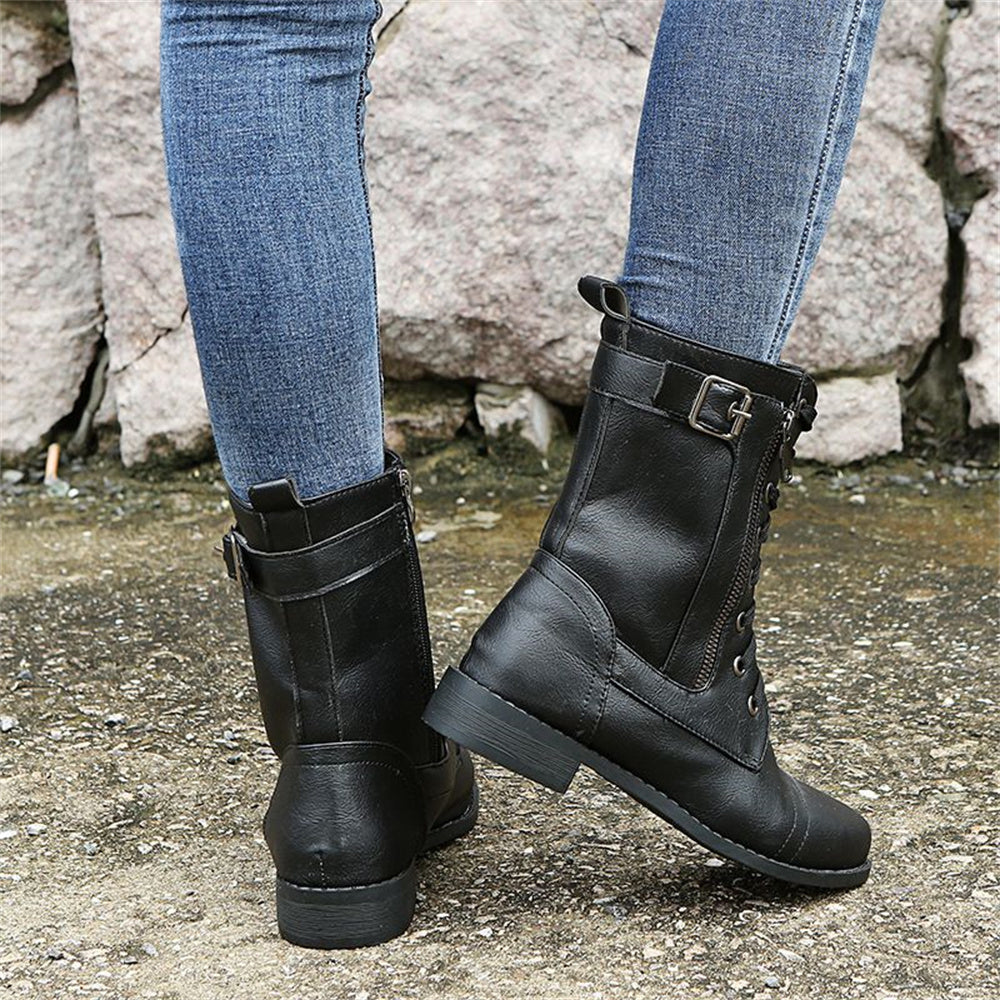 Erica | Women's Round Toe Vegan Leather Boots, Water-Repellent Wide Fit Side-Zip Boots