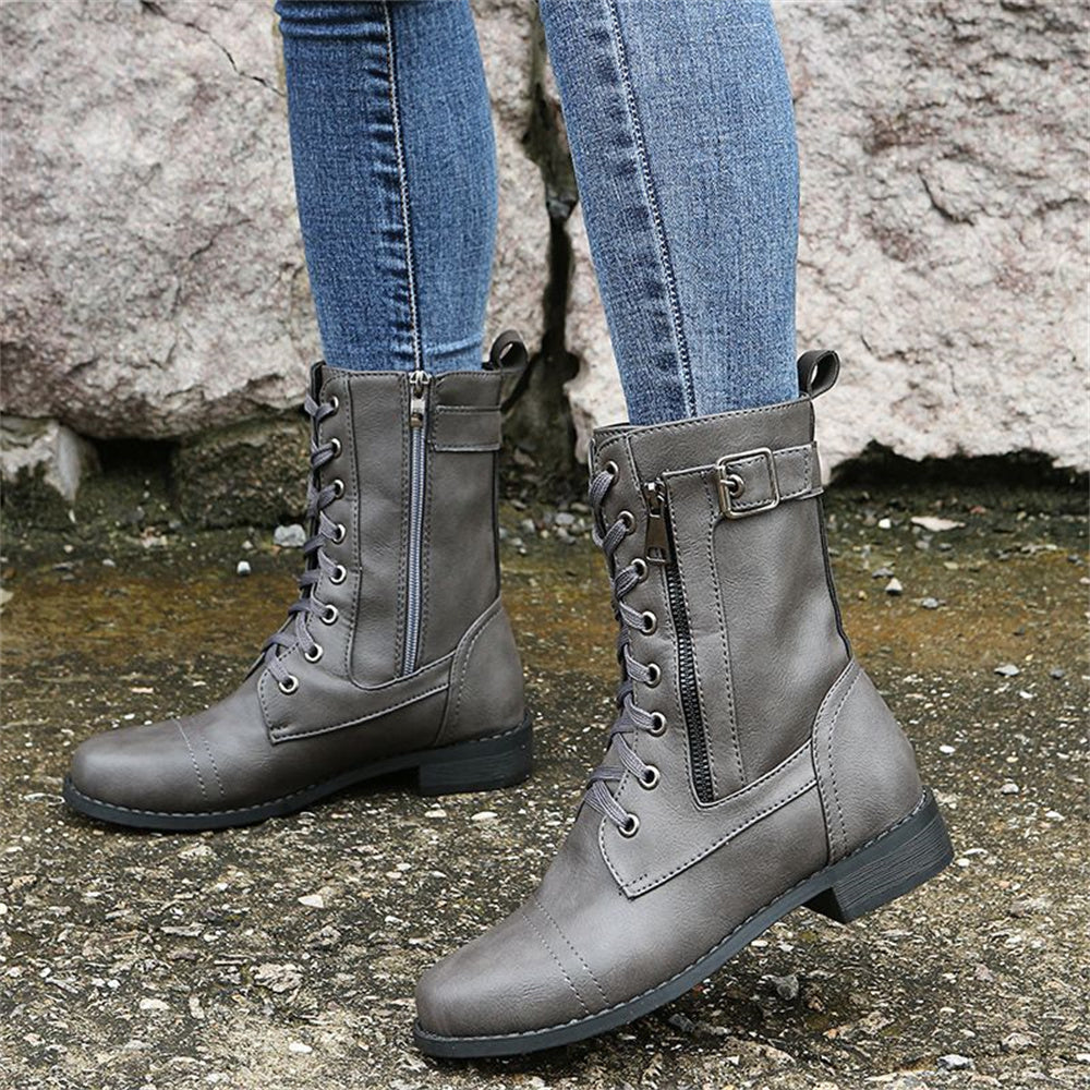 Erica | Women's Round Toe Vegan Leather Boots, Water-Repellent Wide Fit Side-Zip Boots