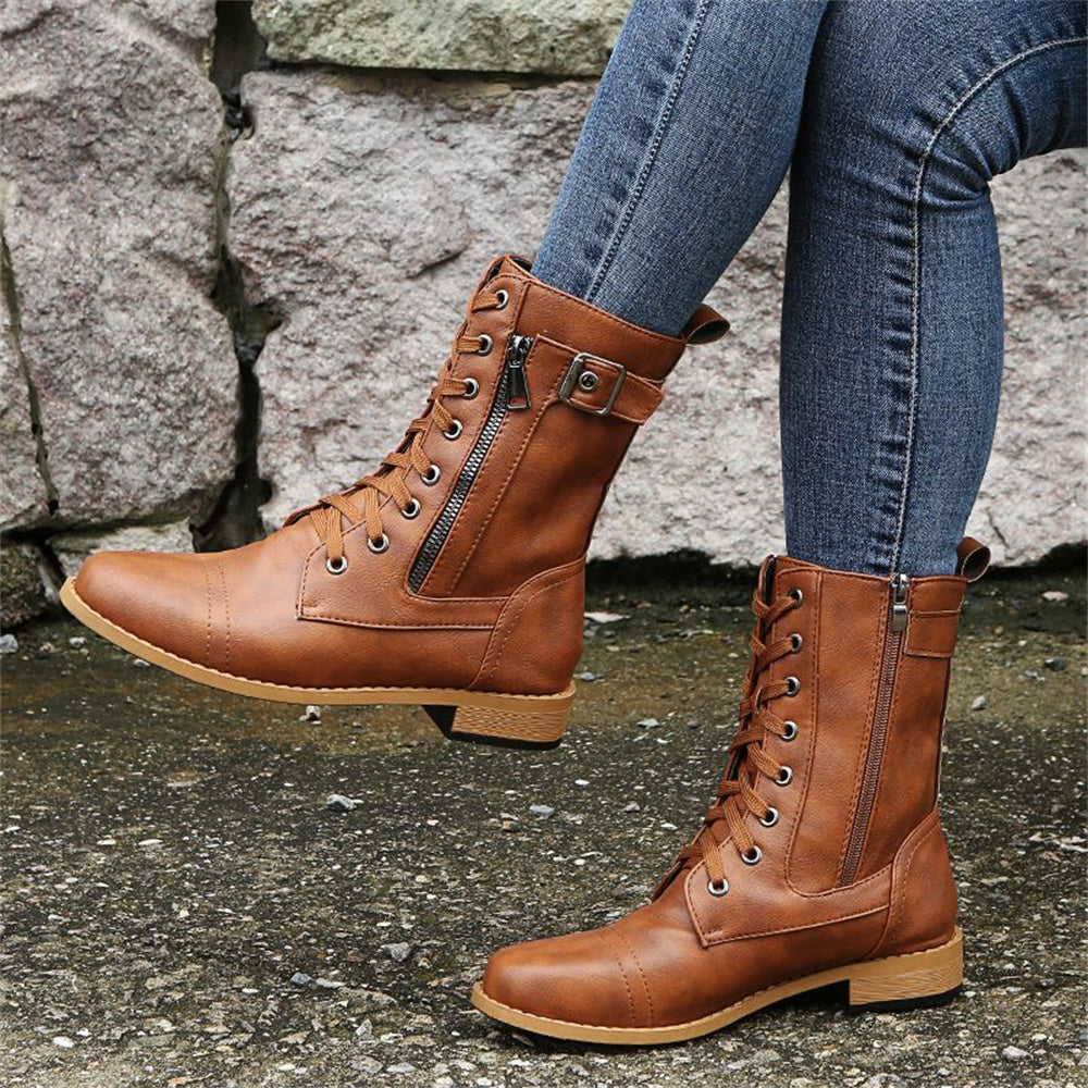 Erica | Women's Round Toe Vegan Leather Boots, Water-Repellent Wide Fit Side-Zip Boots