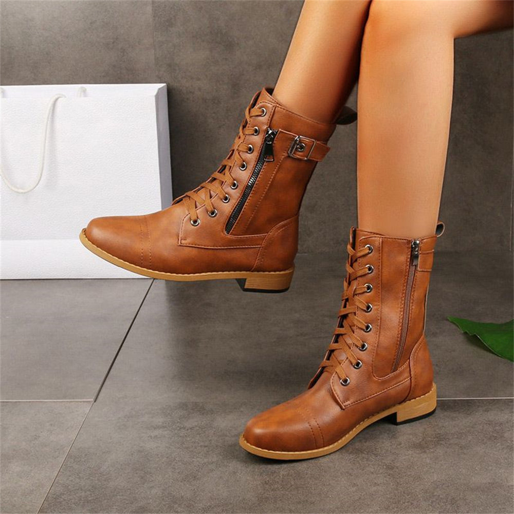 Erica | Women's Round Toe Vegan Leather Boots, Water-Repellent Wide Fit Side-Zip Boots