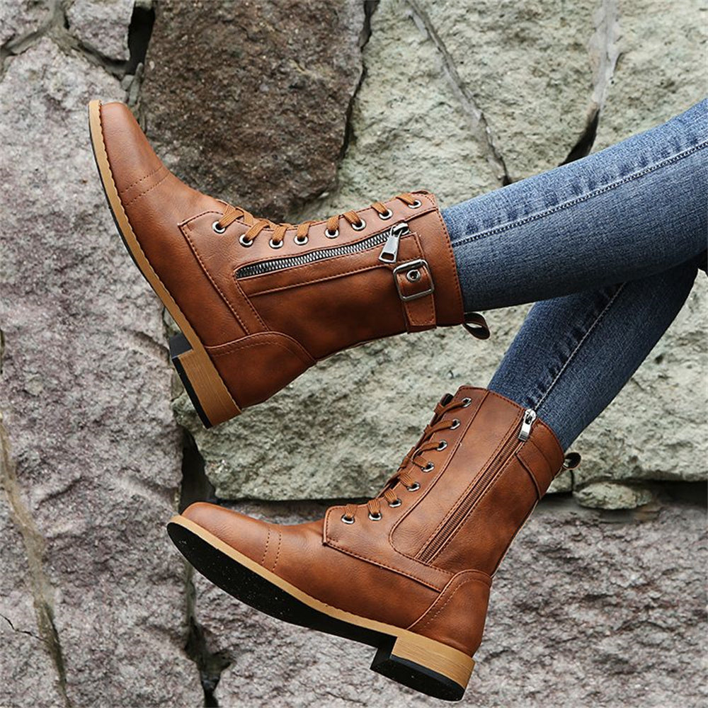 Erica | Women's Round Toe Vegan Leather Boots, Water-Repellent Wide Fit Side-Zip Boots