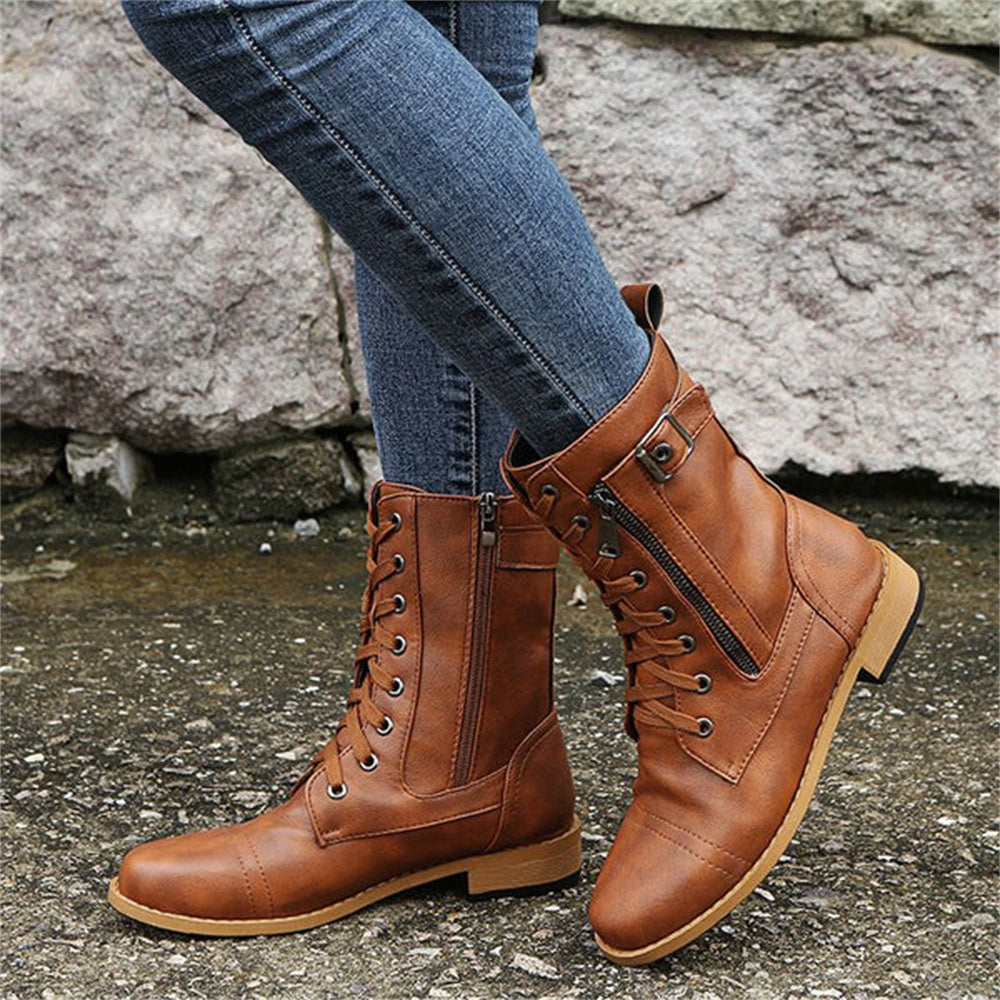 Erica | Women's Round Toe Vegan Leather Boots, Water-Repellent Wide Fit Side-Zip Boots
