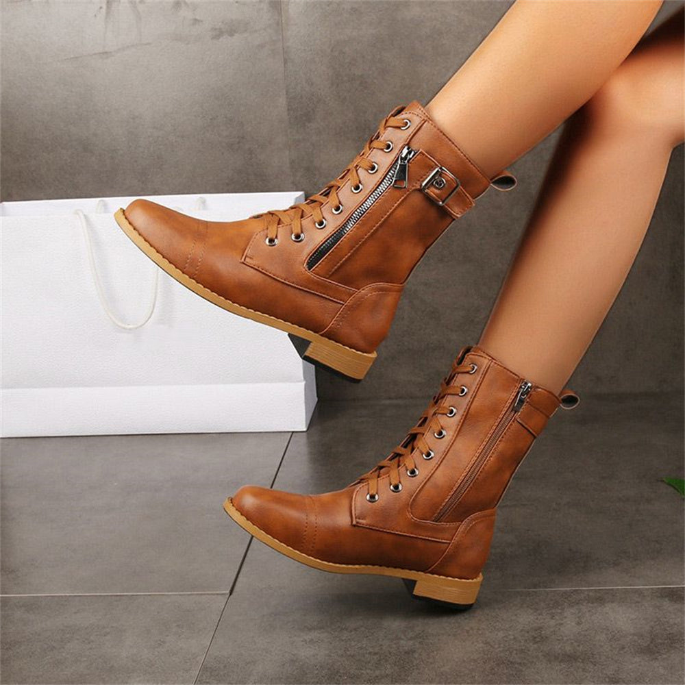Erica | Women's Round Toe Vegan Leather Boots, Water-Repellent Wide Fit Side-Zip Boots