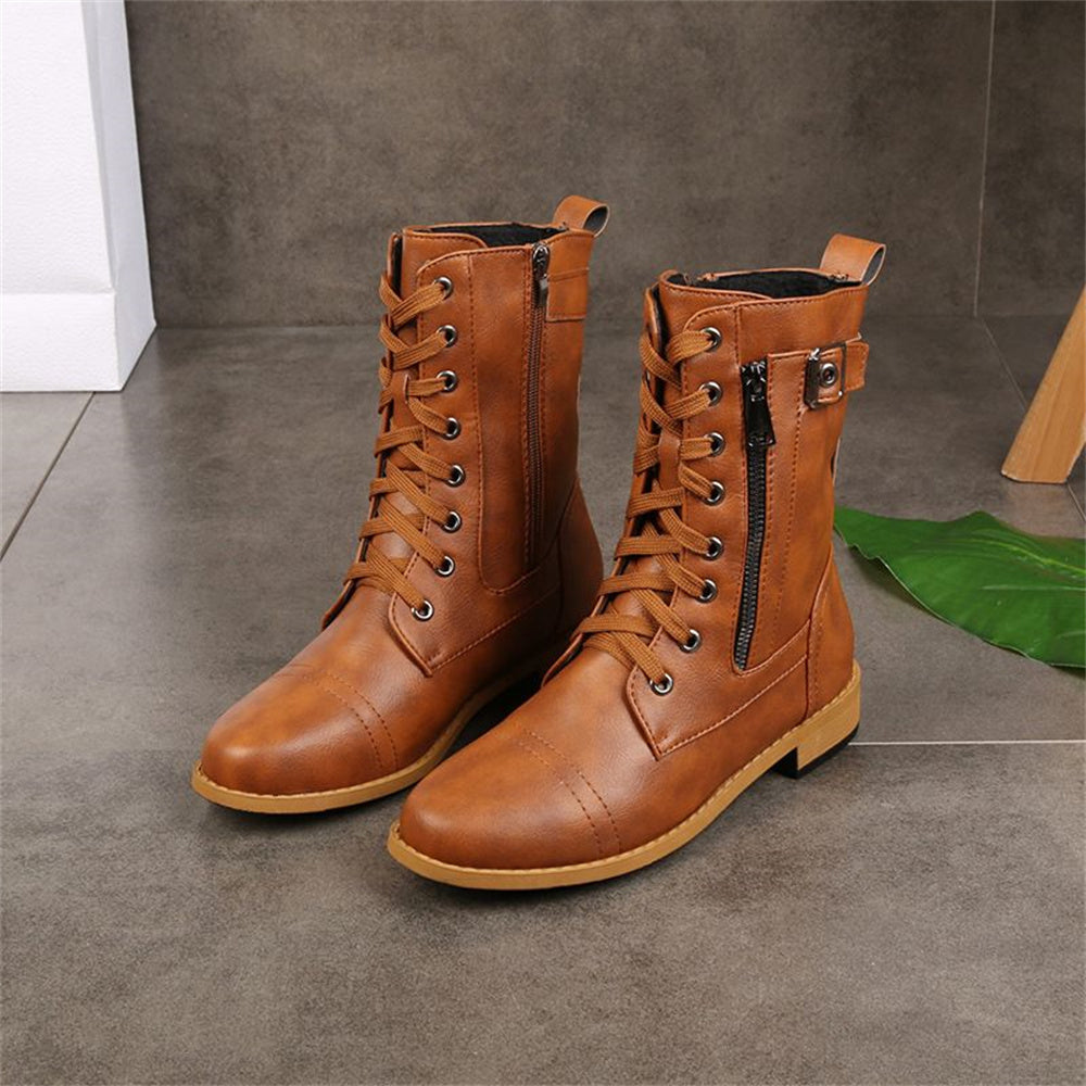 Erica | Women's Round Toe Vegan Leather Boots, Water-Repellent Wide Fit Side-Zip Boots