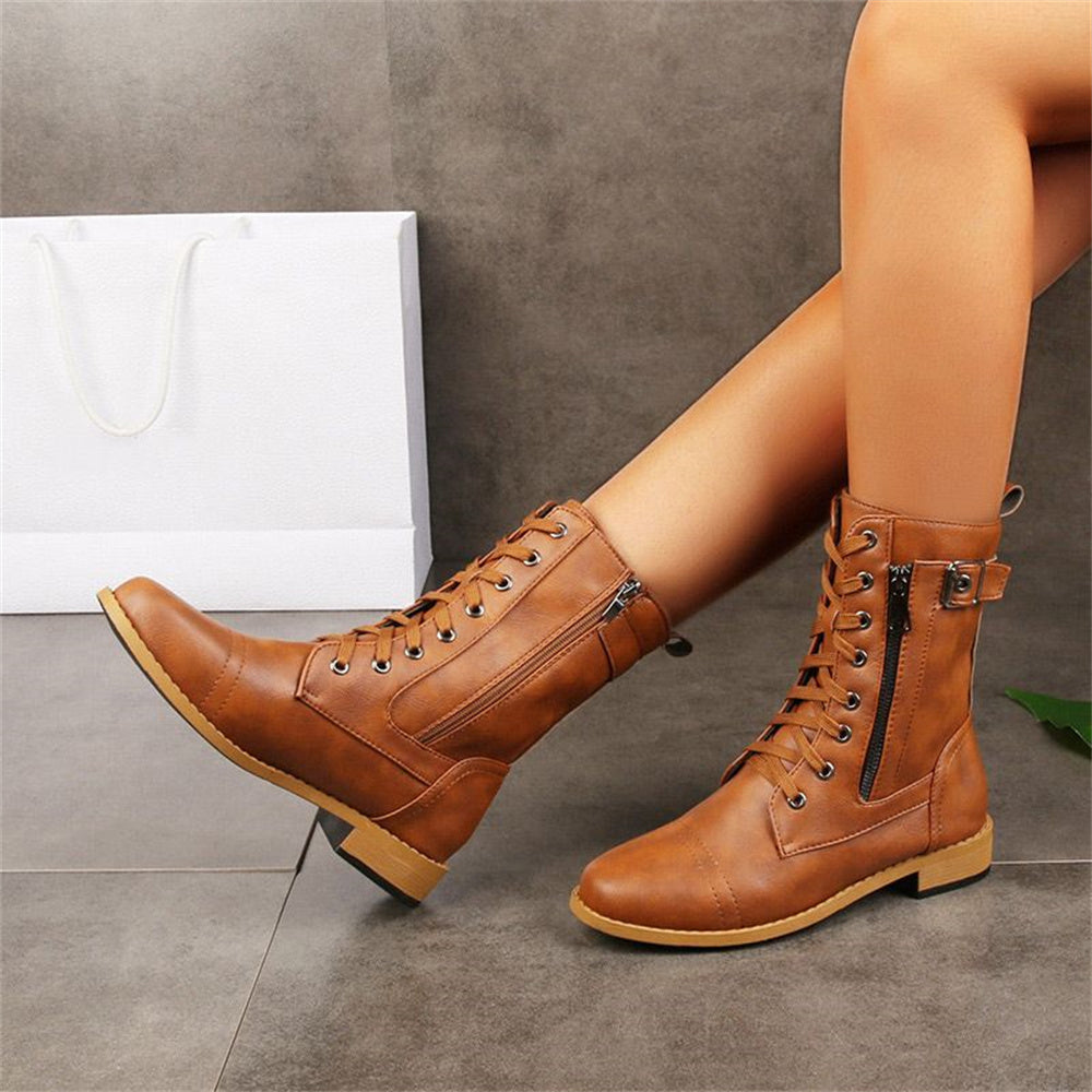 Erica | Women's Round Toe Vegan Leather Boots, Water-Repellent Wide Fit Side-Zip Boots