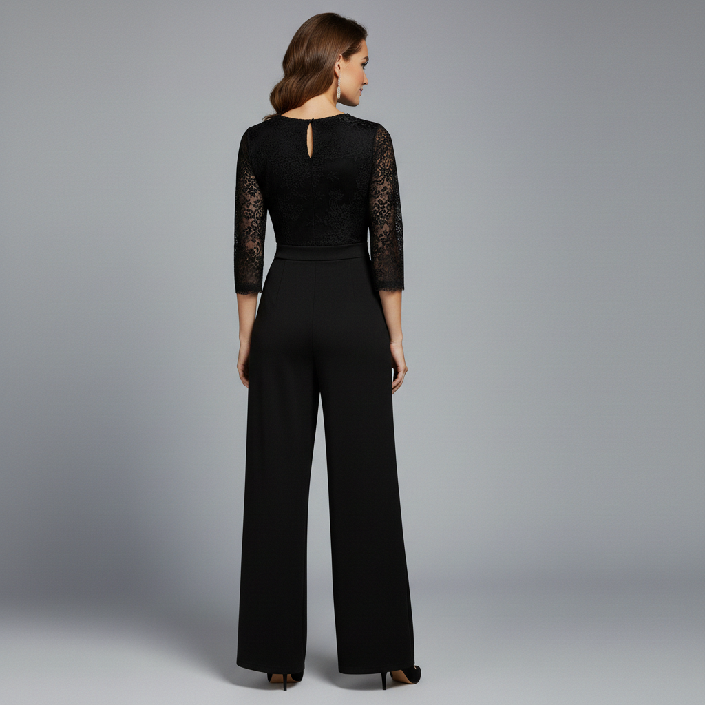 Diana | Women's Flocked Lace Jumpsuit, Mock Neck Evening Occasion Outfit