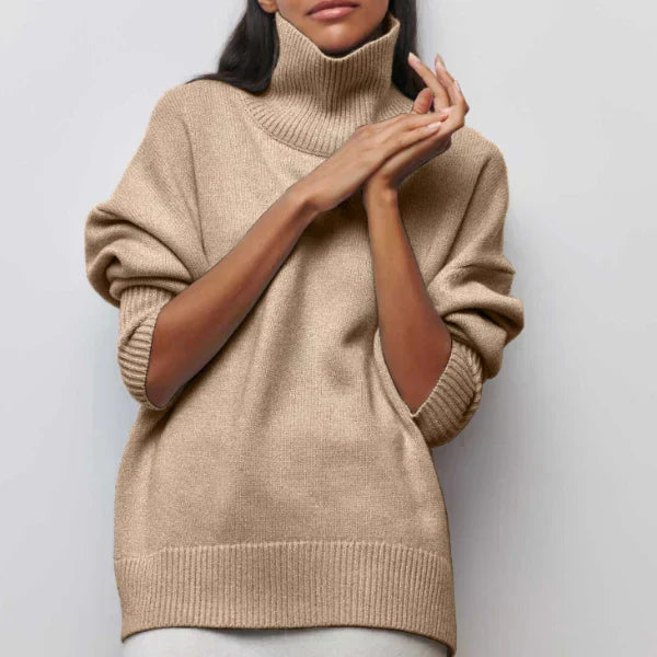 Nora | Women's Cotton Blend Knit Turtleneck Sweater, Relaxed Fit Warm Pullover