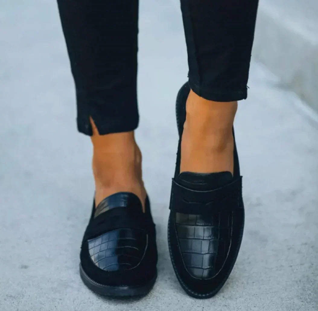 Mariluz | Women's Croc-Textured Vegan Leather Loafers, Padded Slip-On Comfort Loafers