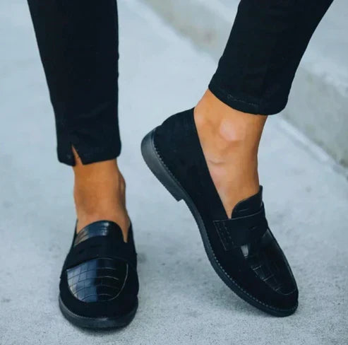 Mariluz | Women's Croc-Textured Vegan Leather Loafers, Padded Slip-On Comfort Loafers