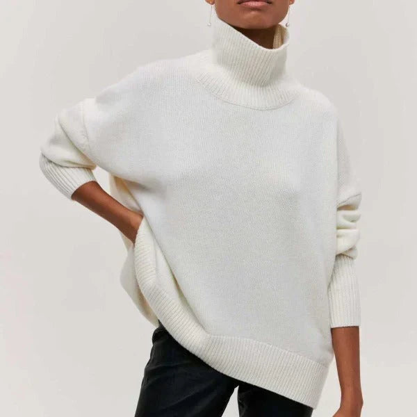 Nora | Women's Cotton Blend Knit Turtleneck Sweater, Relaxed Fit Warm Pullover