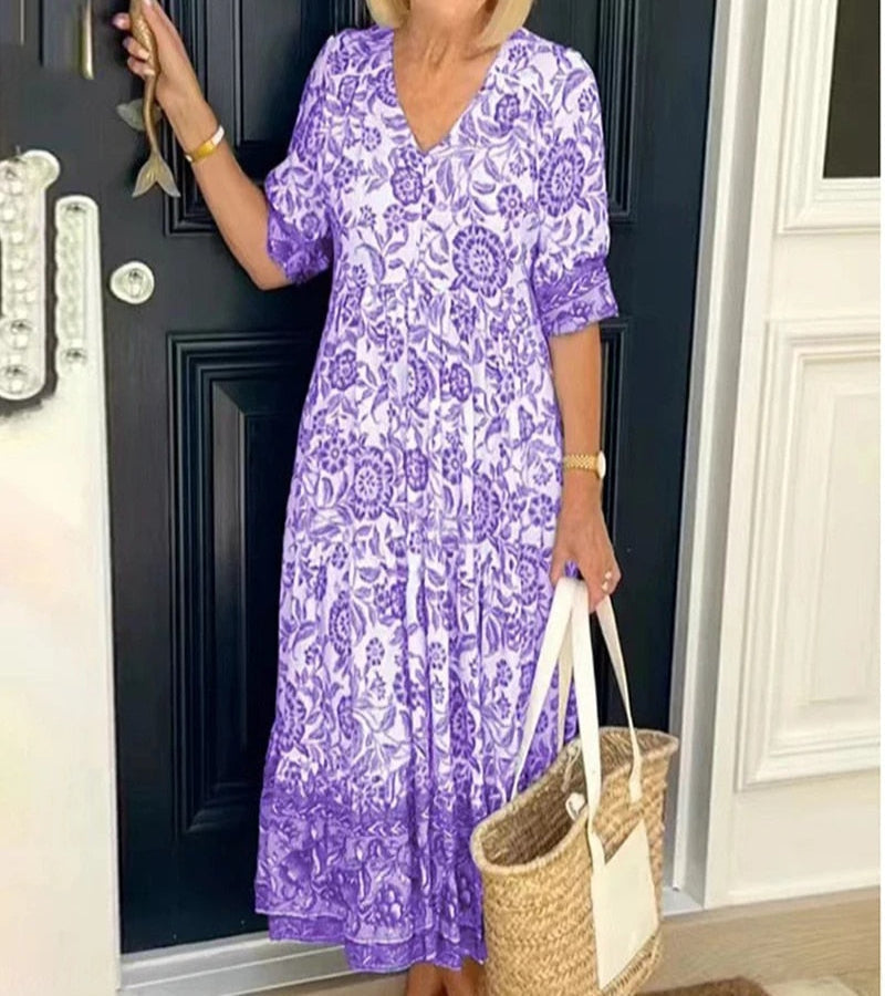 Radiance | Women's Bohemian Maxi Dress, Relaxed Slip-On Summer Dress for Everyday Wear
