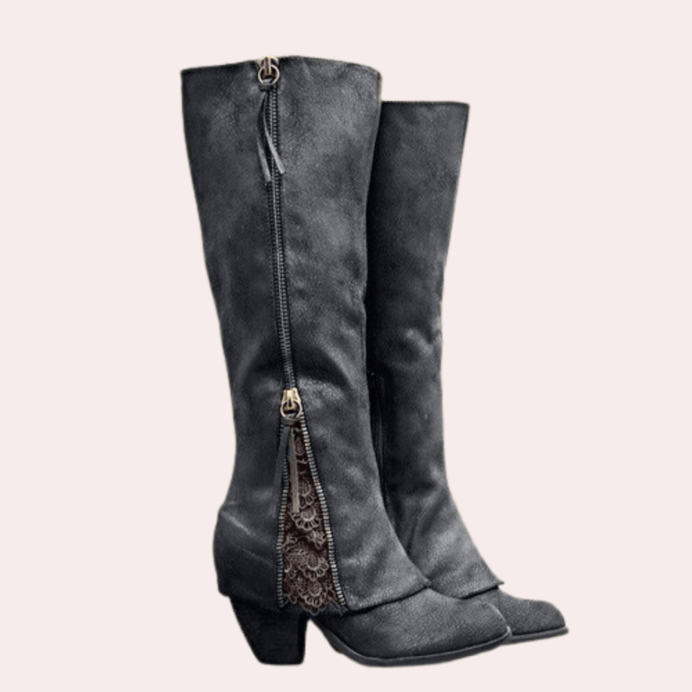 Clara | Women's Distressed Suede Cowboy Boots, Block Heel Western Boots