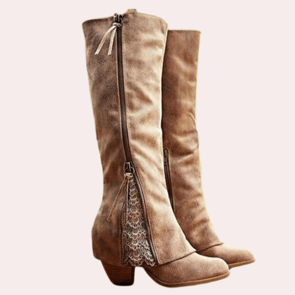 Clara | Women's Distressed Suede Cowboy Boots, Block Heel Western Boots