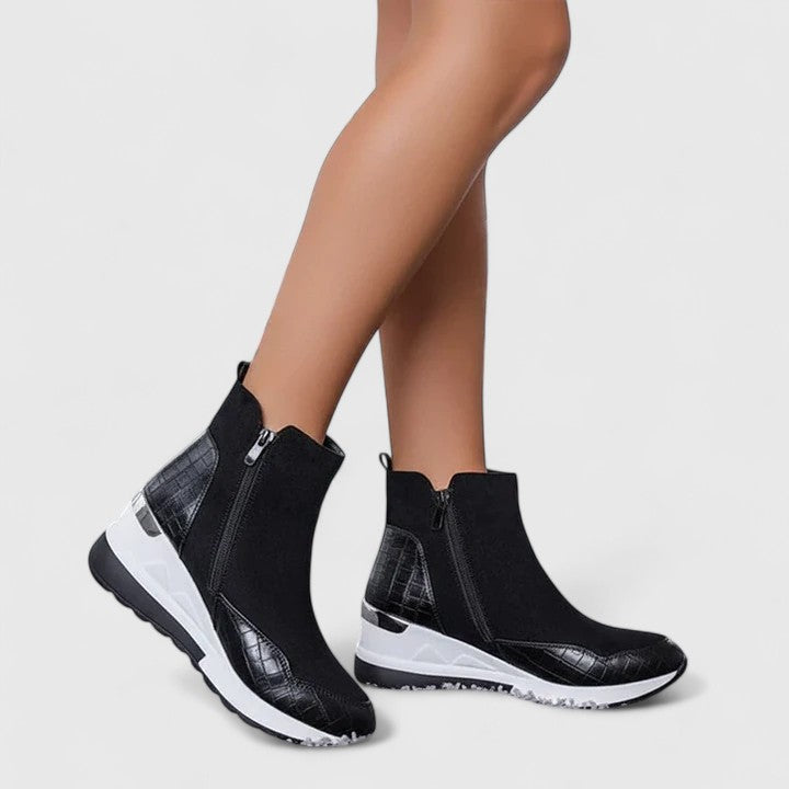 Maele | Women's Suede Comfort Boots, Wedge Insole Zip-Up Boots with Non-Slip Sole