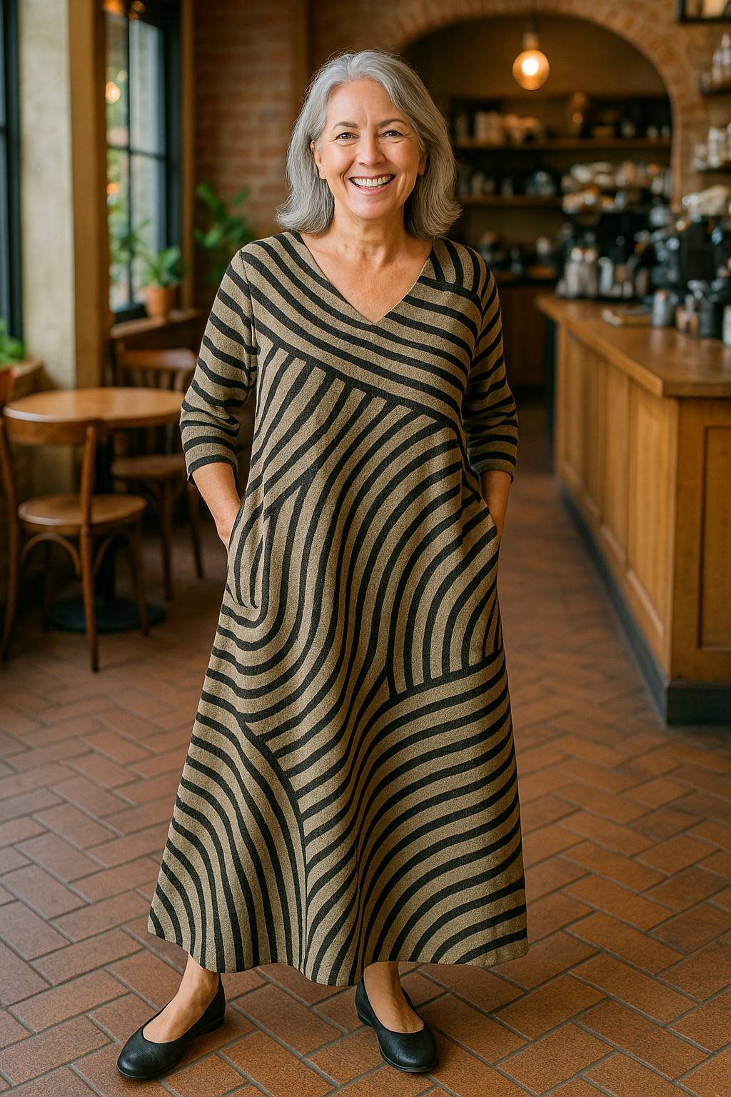 Noelia | Women's V-Neck Maxi Dress, 3/4 Sleeve Wrinkle-Free Day Dress with Pockets