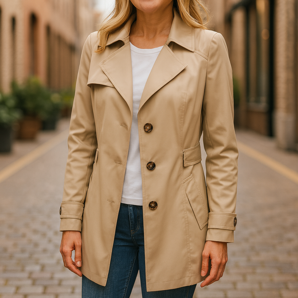 Jamie | Women's Tailored Trench Coat, Sleek Classic Fall Coat for Work and Travel