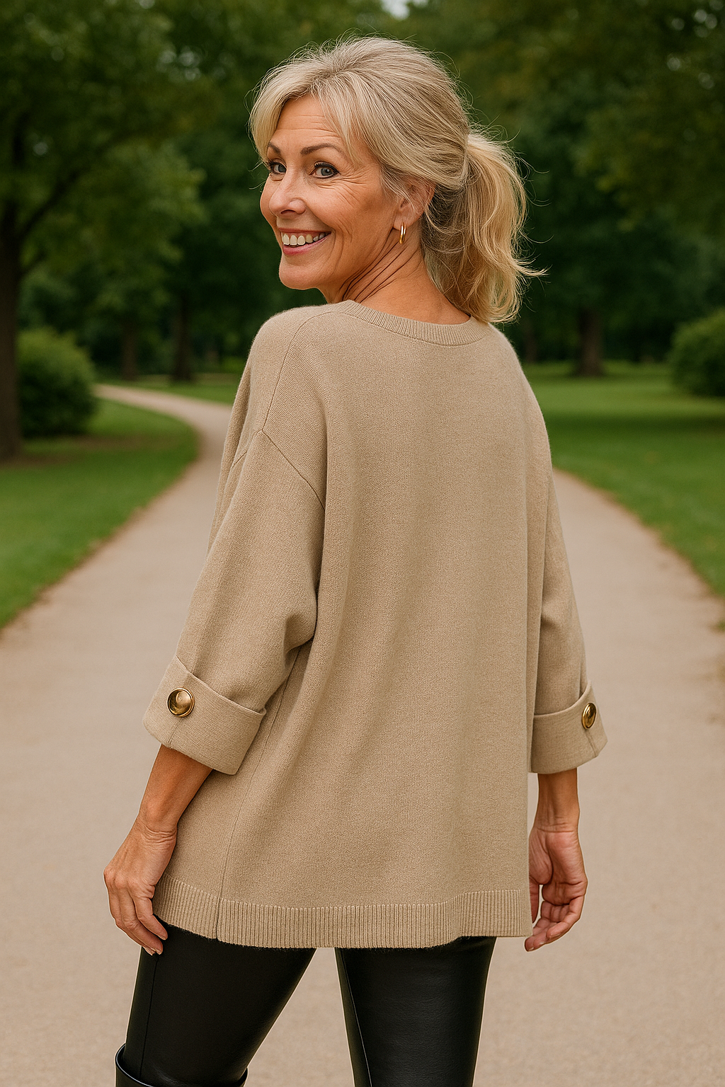 Danika | Women's Draped Knit Sweater Blouse, Soft 3/4 Sleeve Everyday Sweater