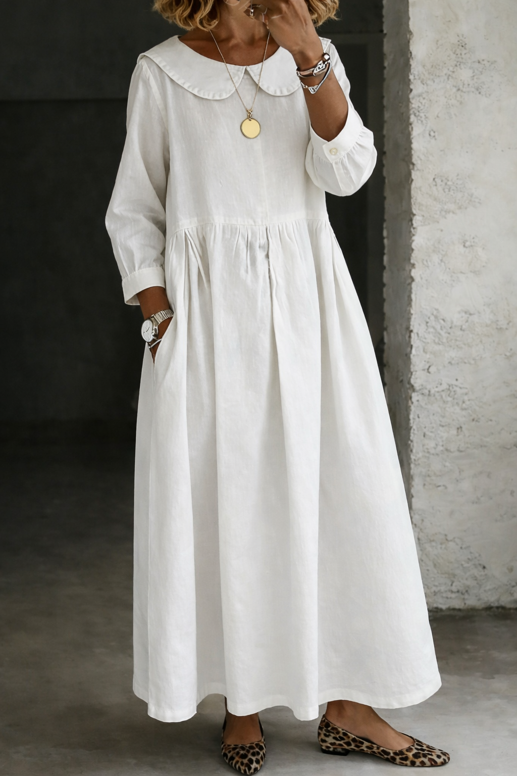 Clara | Women's Peter Pan Collar Denim Dress, Relaxed Fit Casual Dress