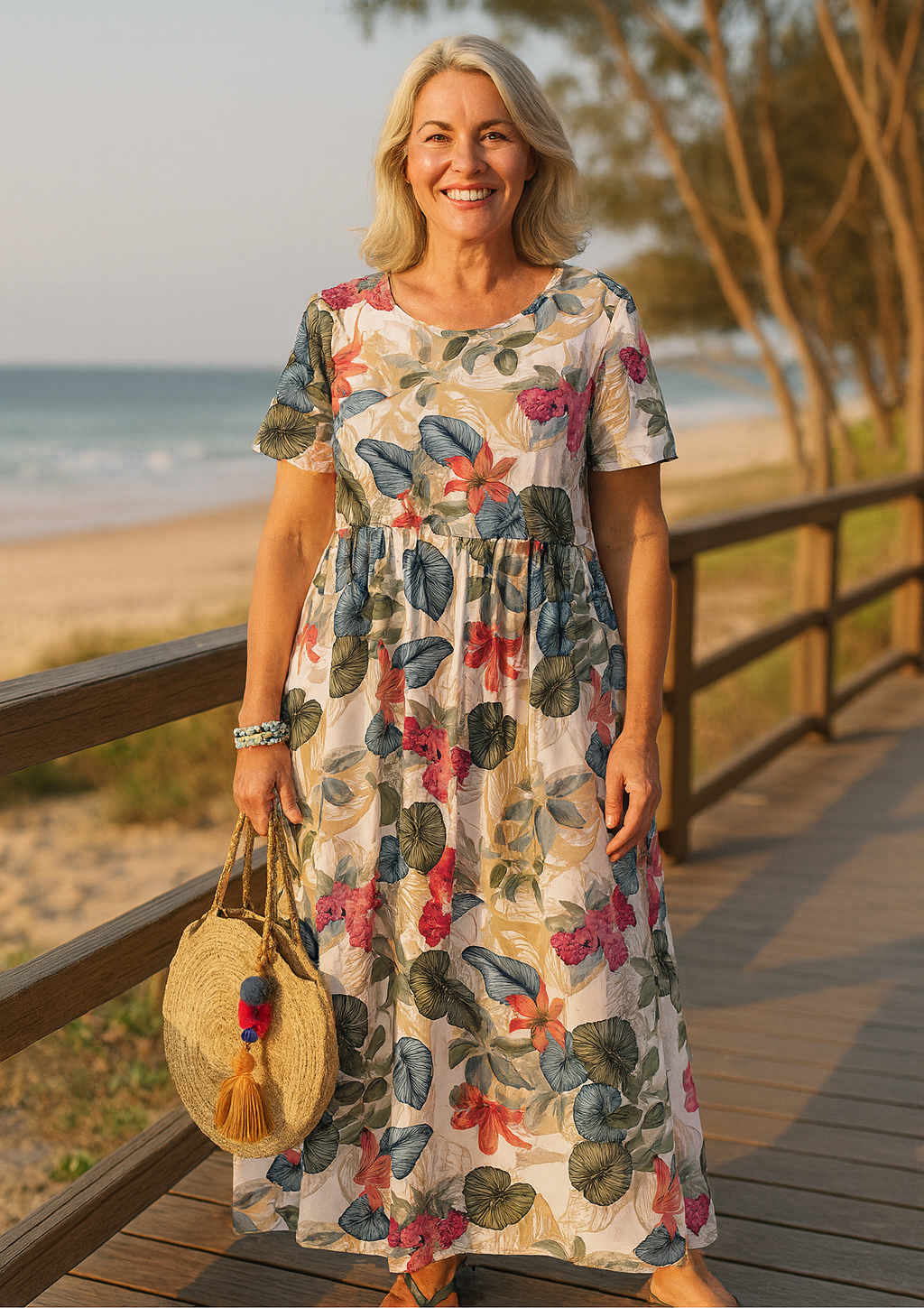Masie | Women's Floral Maxi Dress, Flowy Plus Size Summer Dress with Sleeves