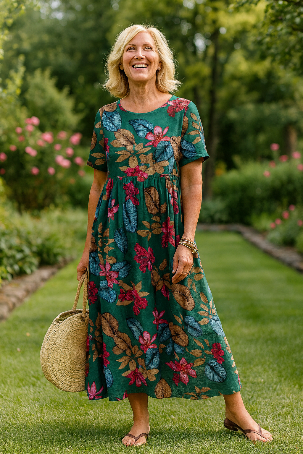 Masie | Women's Floral Maxi Dress, Flowy Plus Size Summer Dress with Sleeves