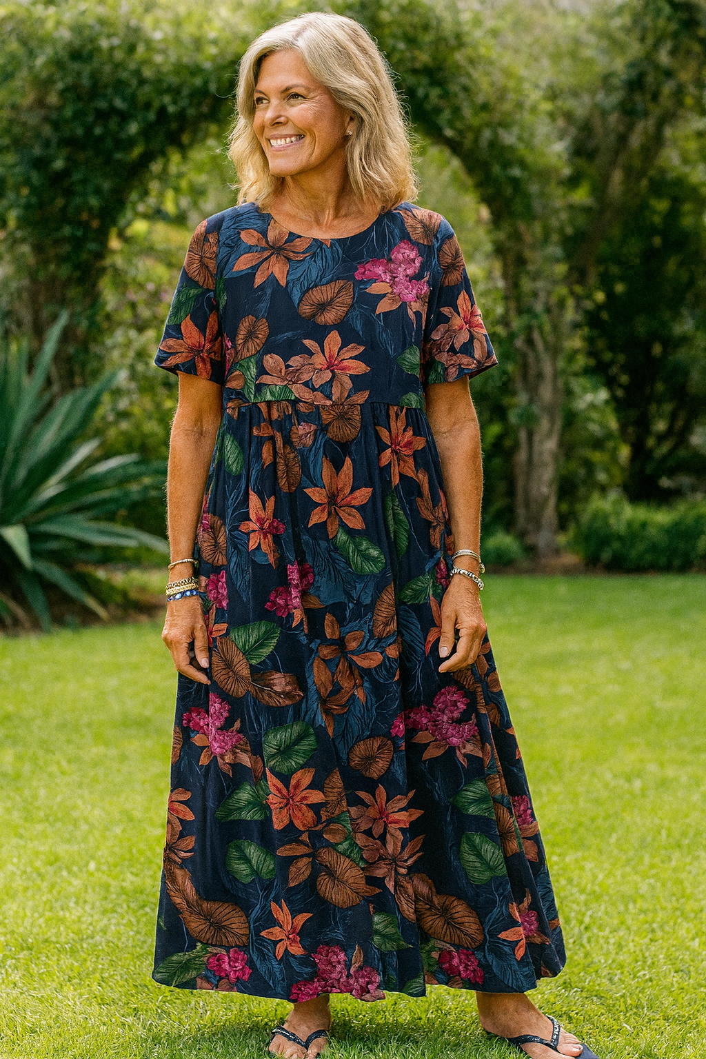 Masie | Women's Floral Maxi Dress, Flowy Plus Size Summer Dress with Sleeves