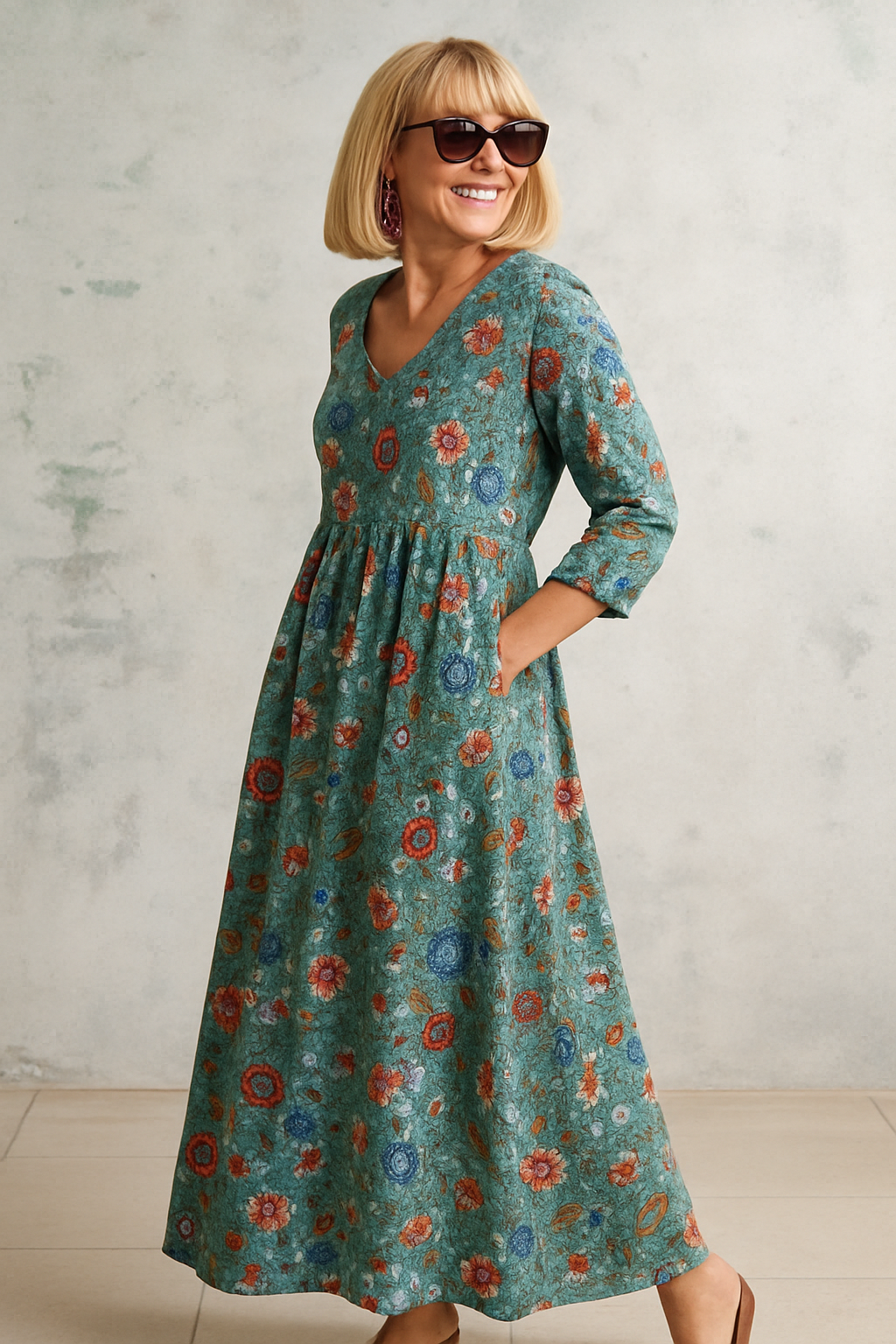 Elsie | Women's Relaxed Fit Floral Dress, Vintage Style Casual Dress with Pockets